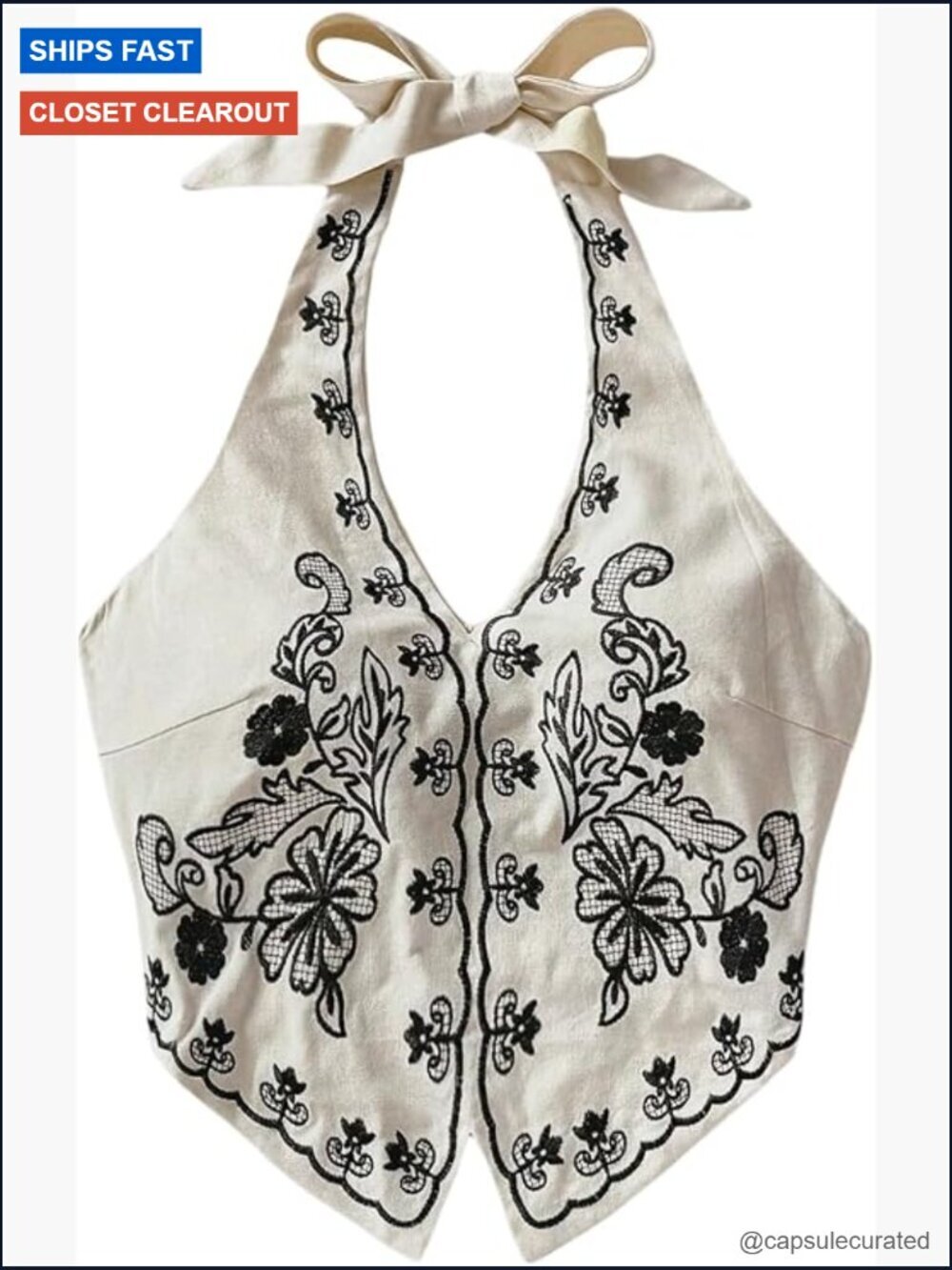 Halter Crop Top Floral Embroidery Tank Tie Backless Boho Summer Vacation Top